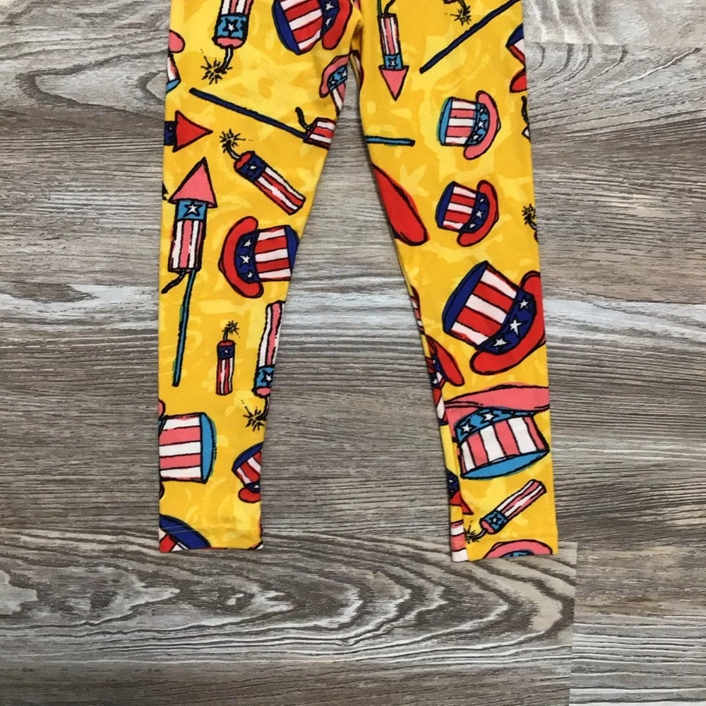 LuLaRoe Yellow Fourth of July Fireworks Leggings Kids S/M